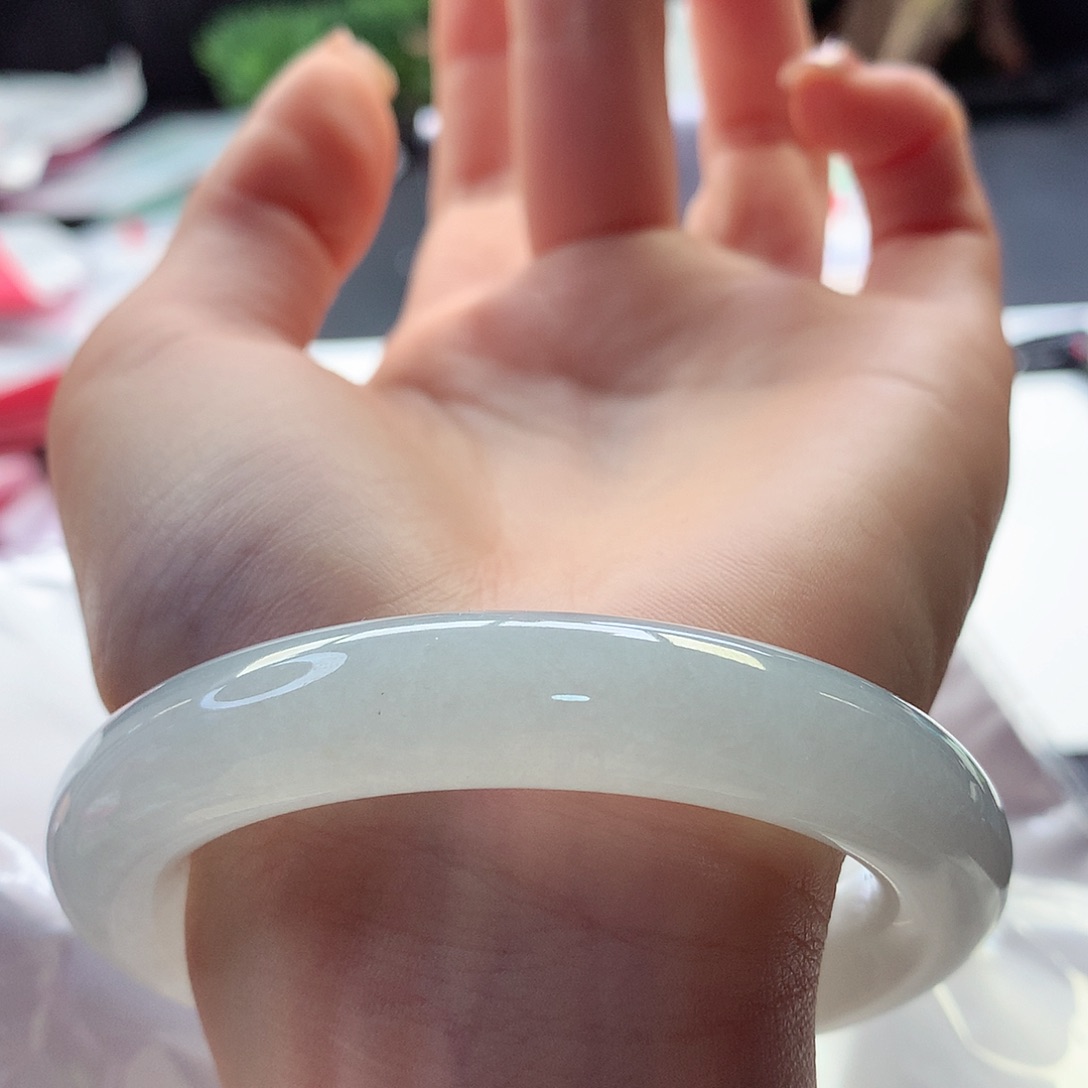 翡翠手镯未镶嵌天然翡翠54-55荔枝肉果冻胖圆朴素大方款