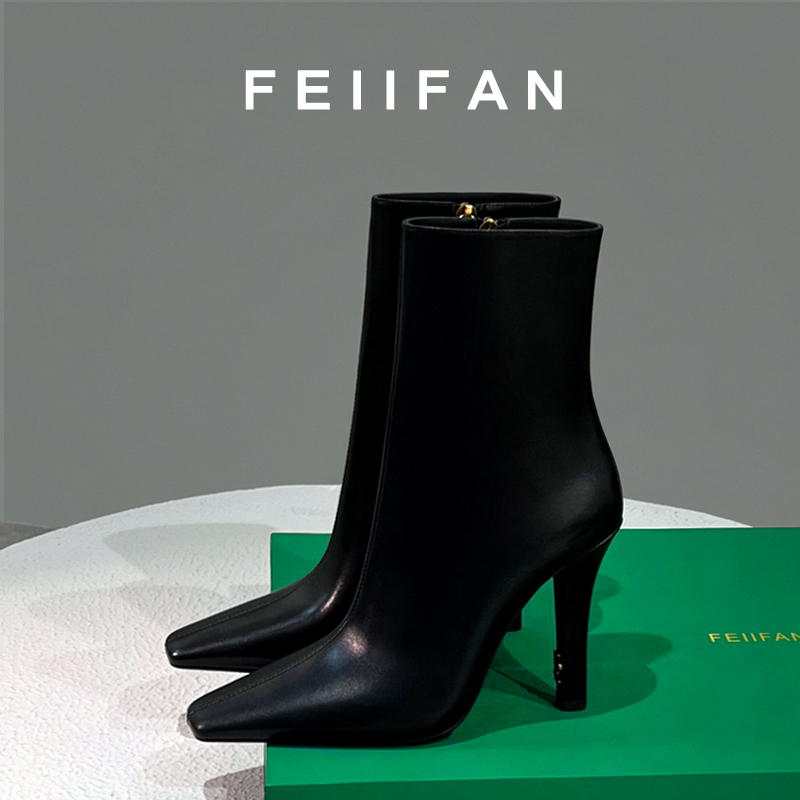 方头短靴2025秋冬新款女士粗跟高级感不累脚绝美高跟鞋3005