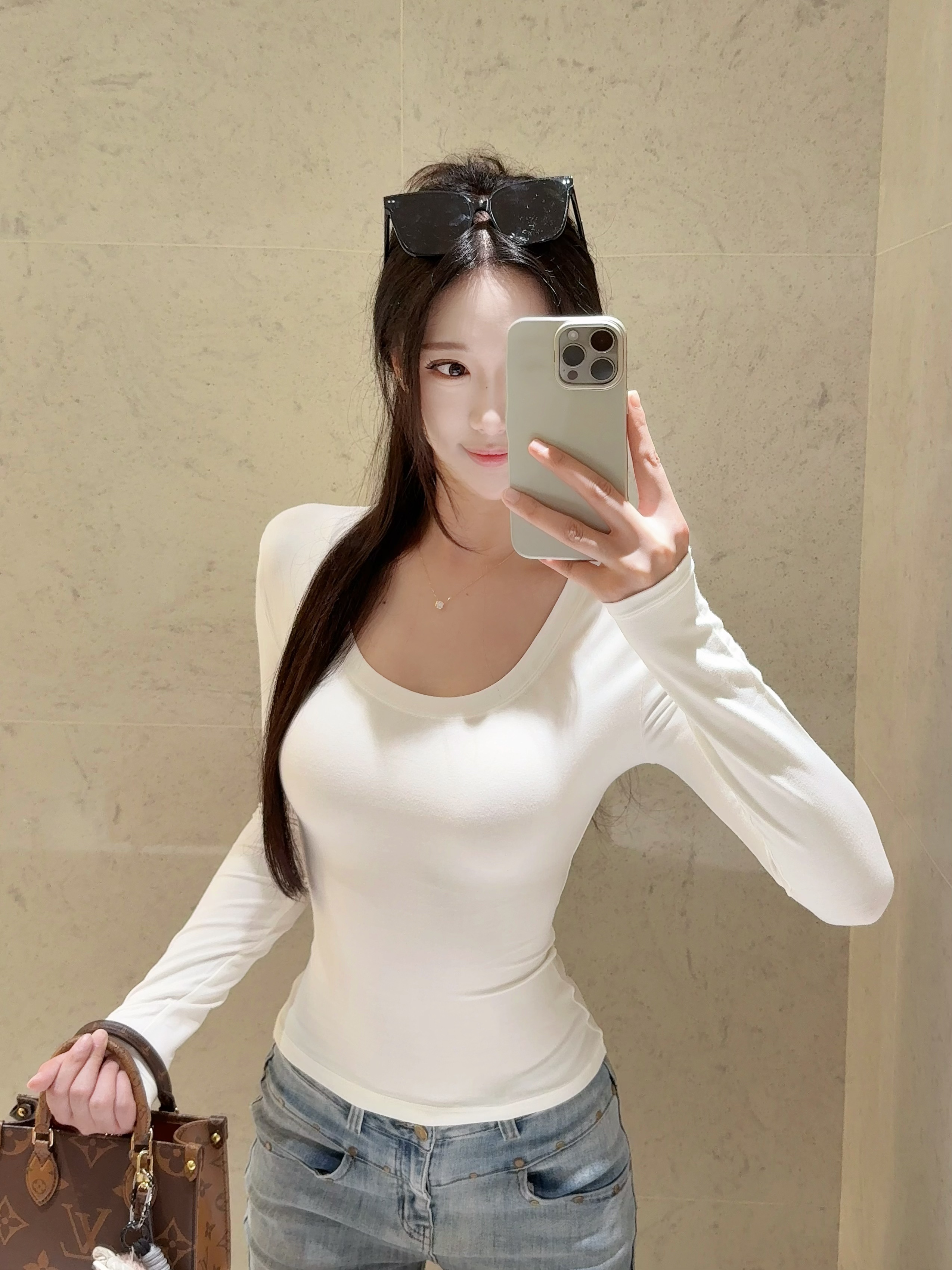 【Galo】SK1 cotton U领沙漏腰修身显瘦长袖打底衫