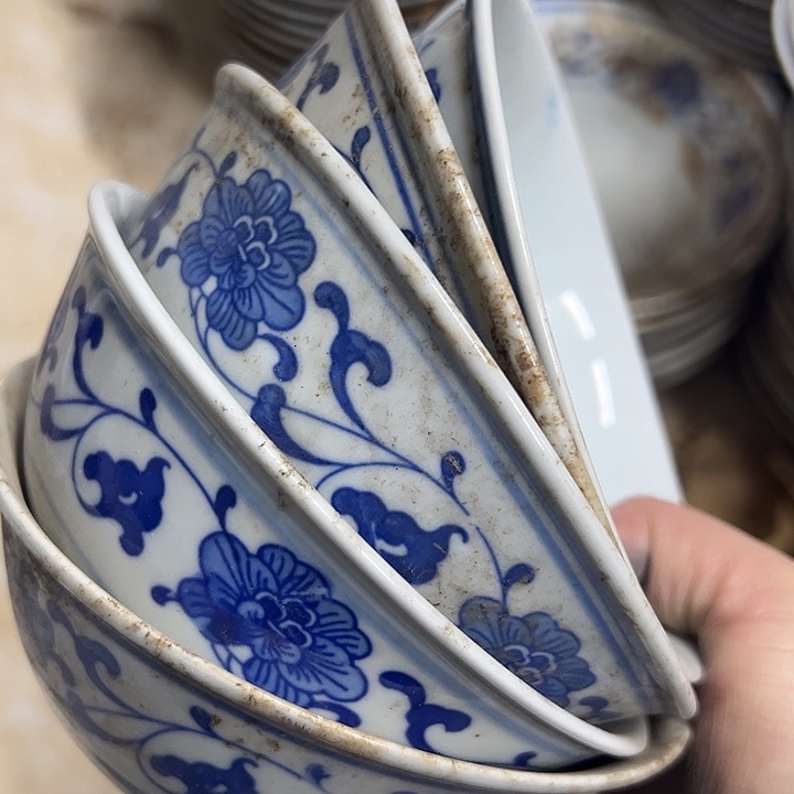 摆件陶5个13.5厘米芙蓉花碗 