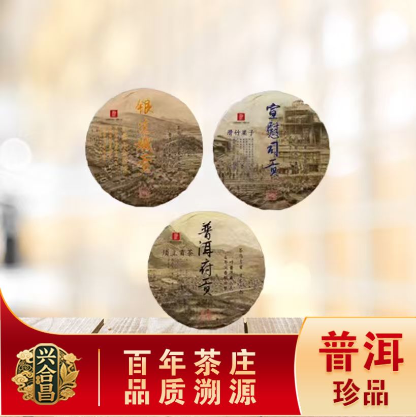 普洱茶厂 普洱府贡宣慰司贡银生城贡生茶套 名山古树源头357g/饼