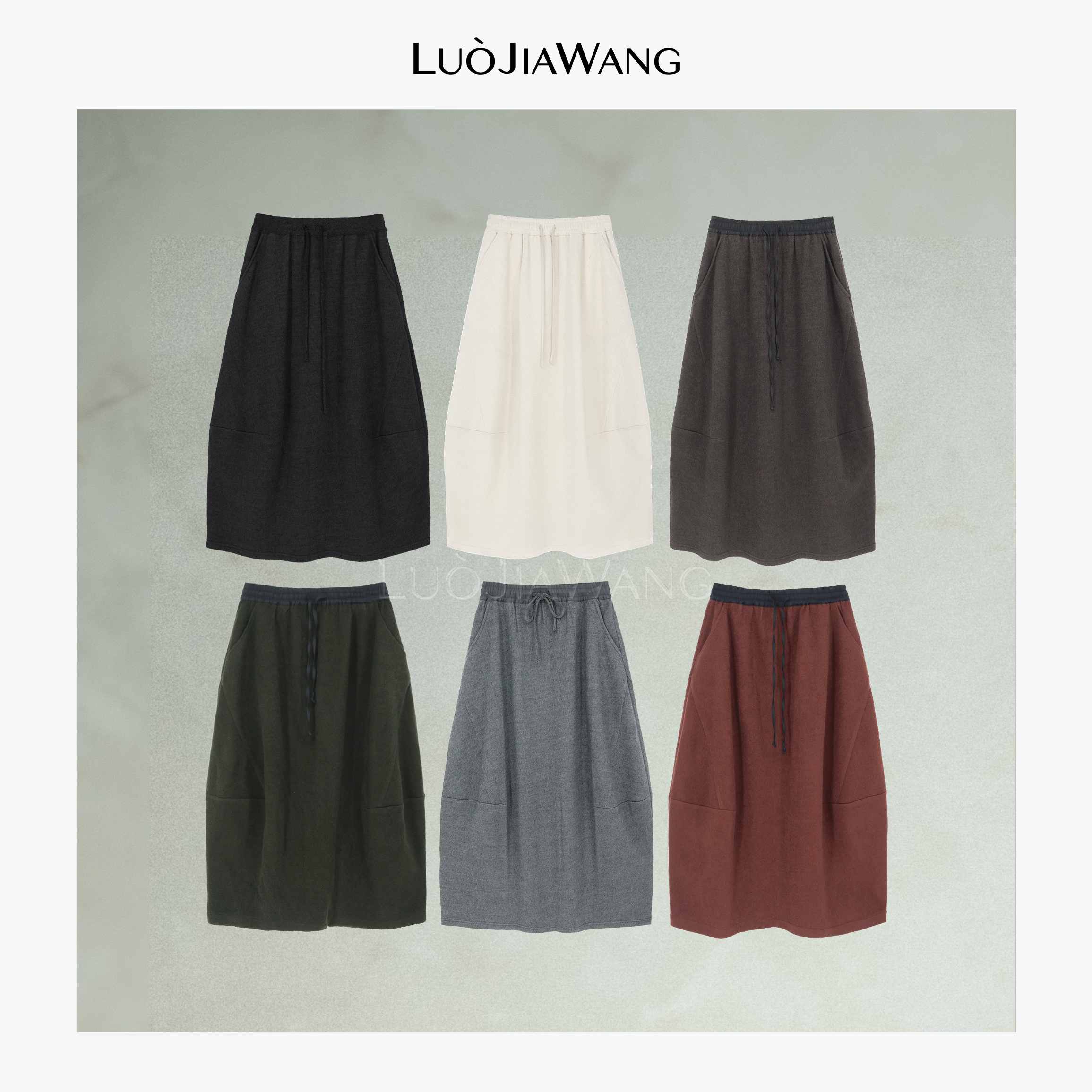 LUOJIAWANG【艺术家的裙子】时髦慵懒设计感绵羊毛天丝百搭花苞裙