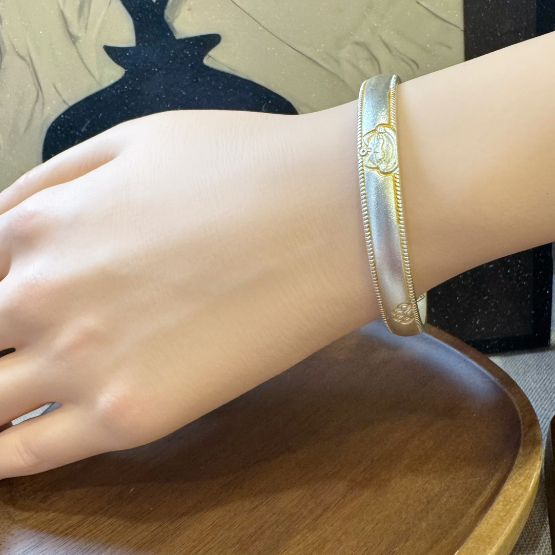 999.9 银【48】 招财猫咪手镯开口吉言平安喜乐