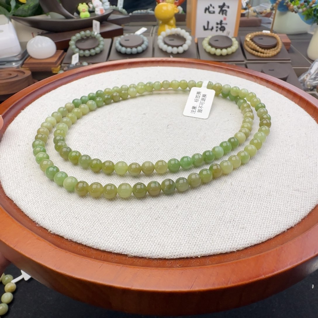 和田玉未镶嵌手链卡6黑羊洞108无黑点，43