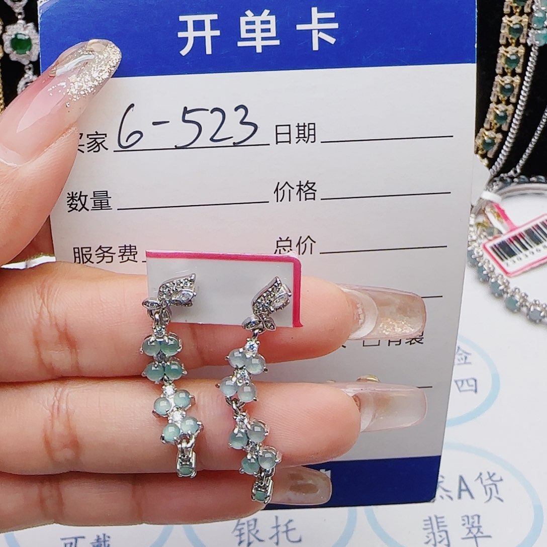 翡翠戒指银S925镶嵌耳饰