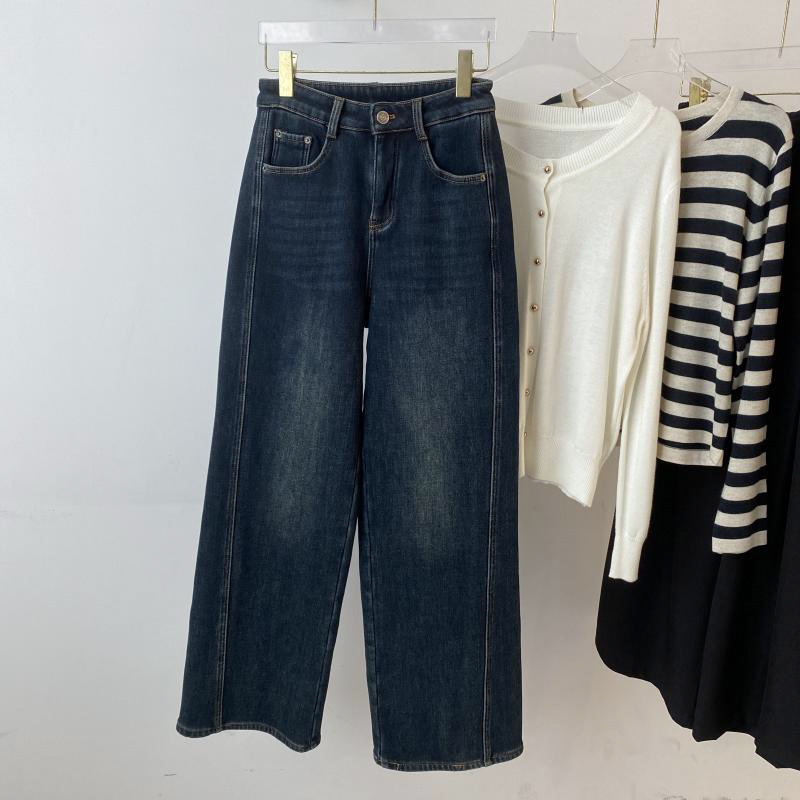 KZ5353【加绒加厚】保暖！十三行百搭高腰牛仔长裤女103