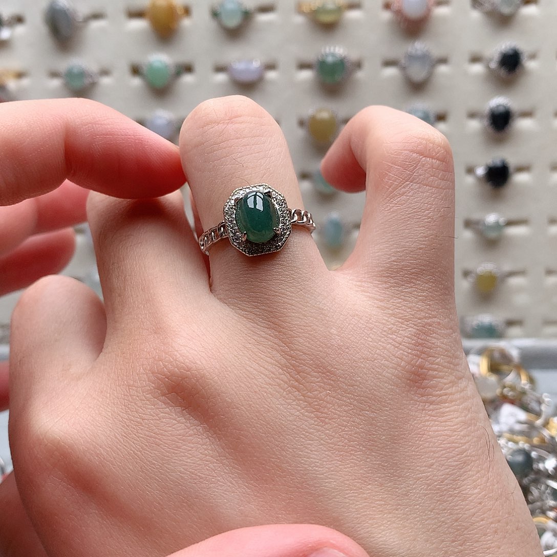 翡翠戒指银S925镶嵌0205