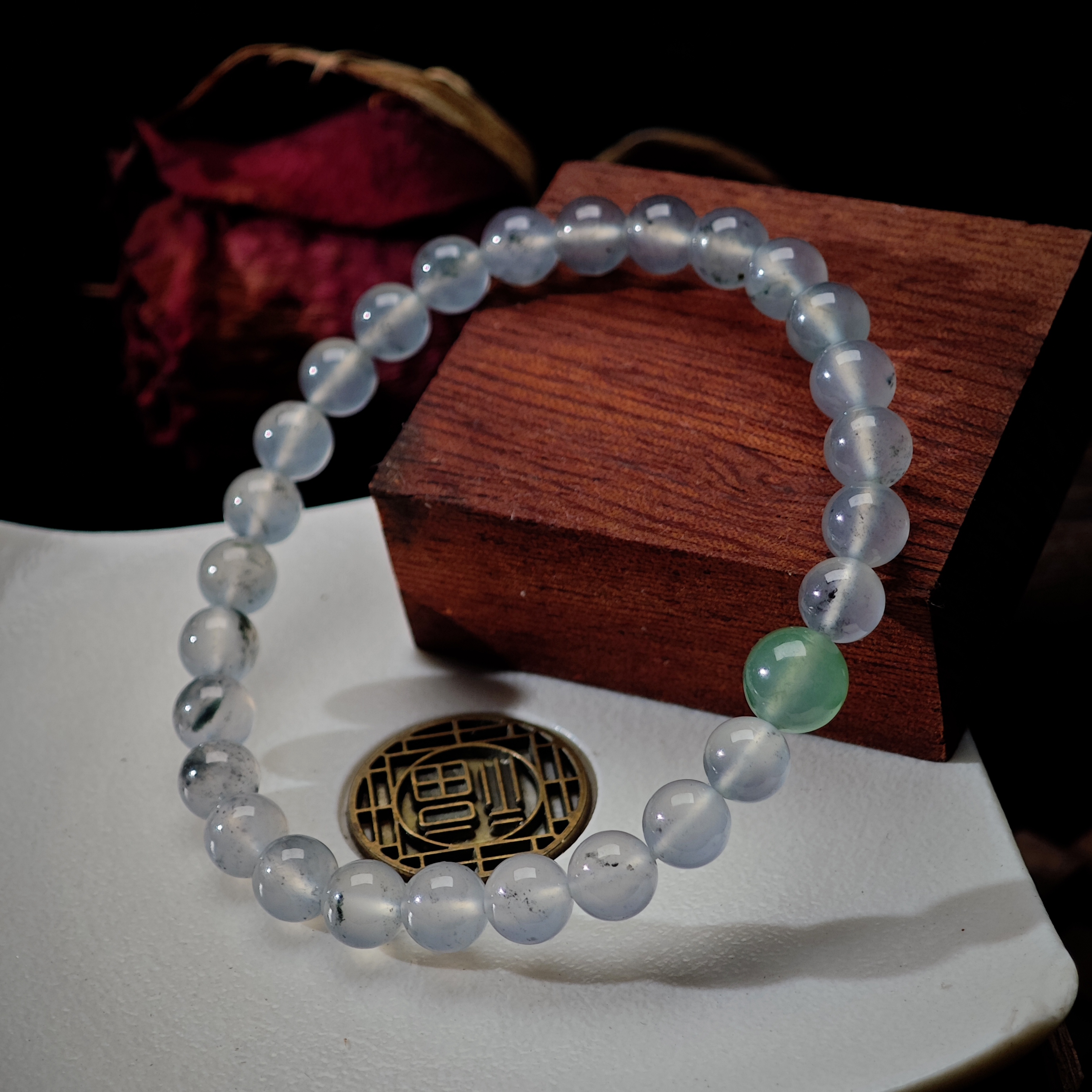 [单品]A3277(卡6.5 )缅甸天然翡翠珠冰种翡翠A级货手串48小时鉴赏