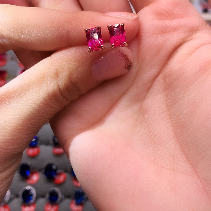 红宝石耳饰银S925镶嵌