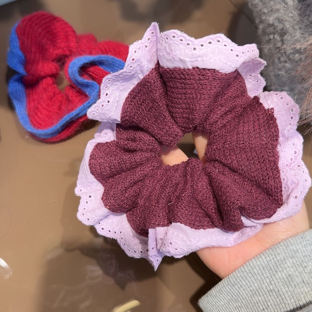 皮质非金属紫色边边毛线发圈