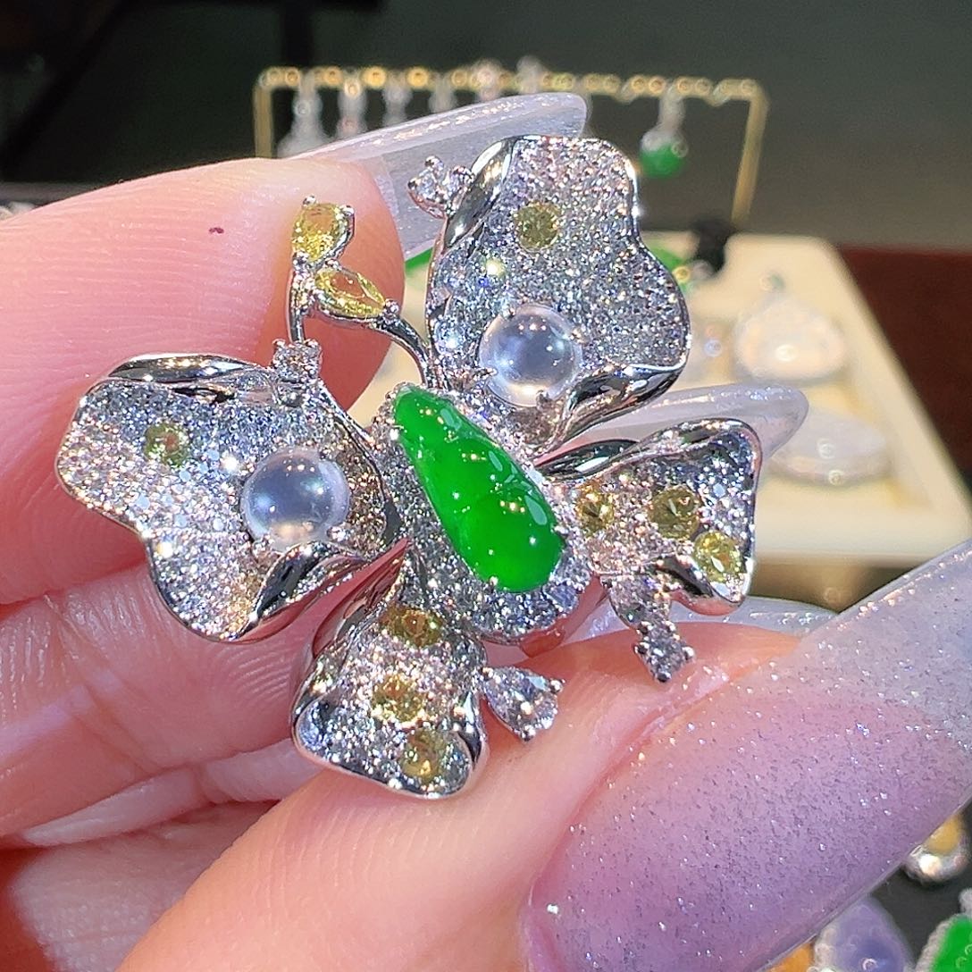 翡翠戒指18K金镶嵌三用款