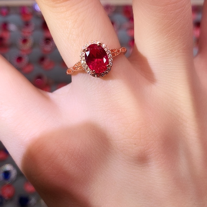 红宝石戒指银S925镶嵌