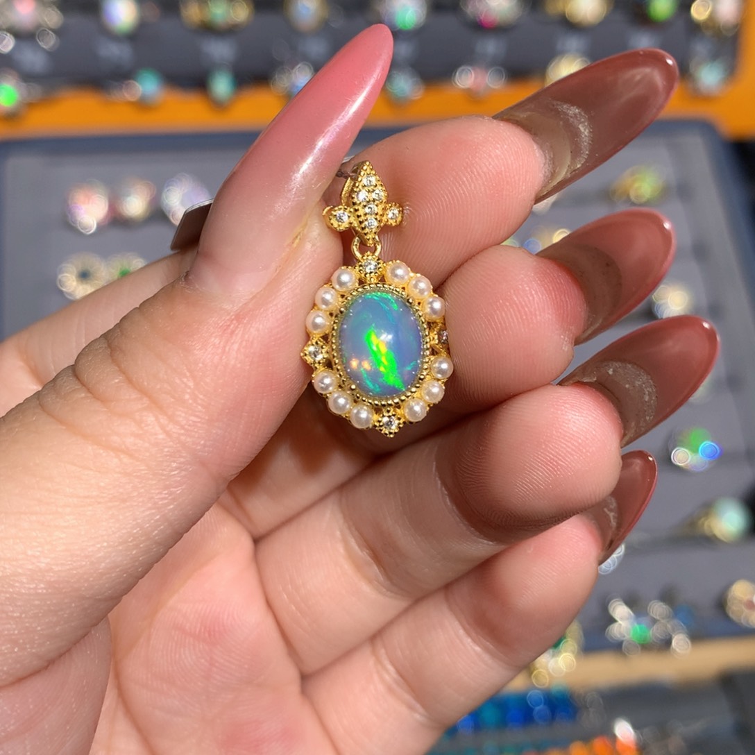 银S925镶嵌欧泊 欧泊吊坠l