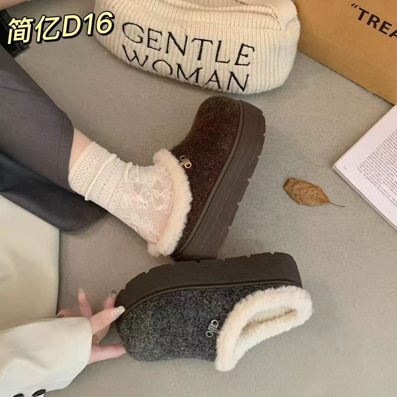 厚底增高勃肯鞋女雪地靴包头半拖鞋外穿2025新款秋冬毛毛鞋棉拖鞋