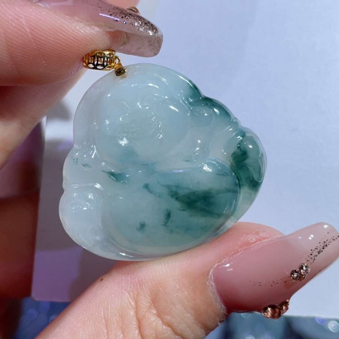 翡翠颈饰18K金镶嵌佛公