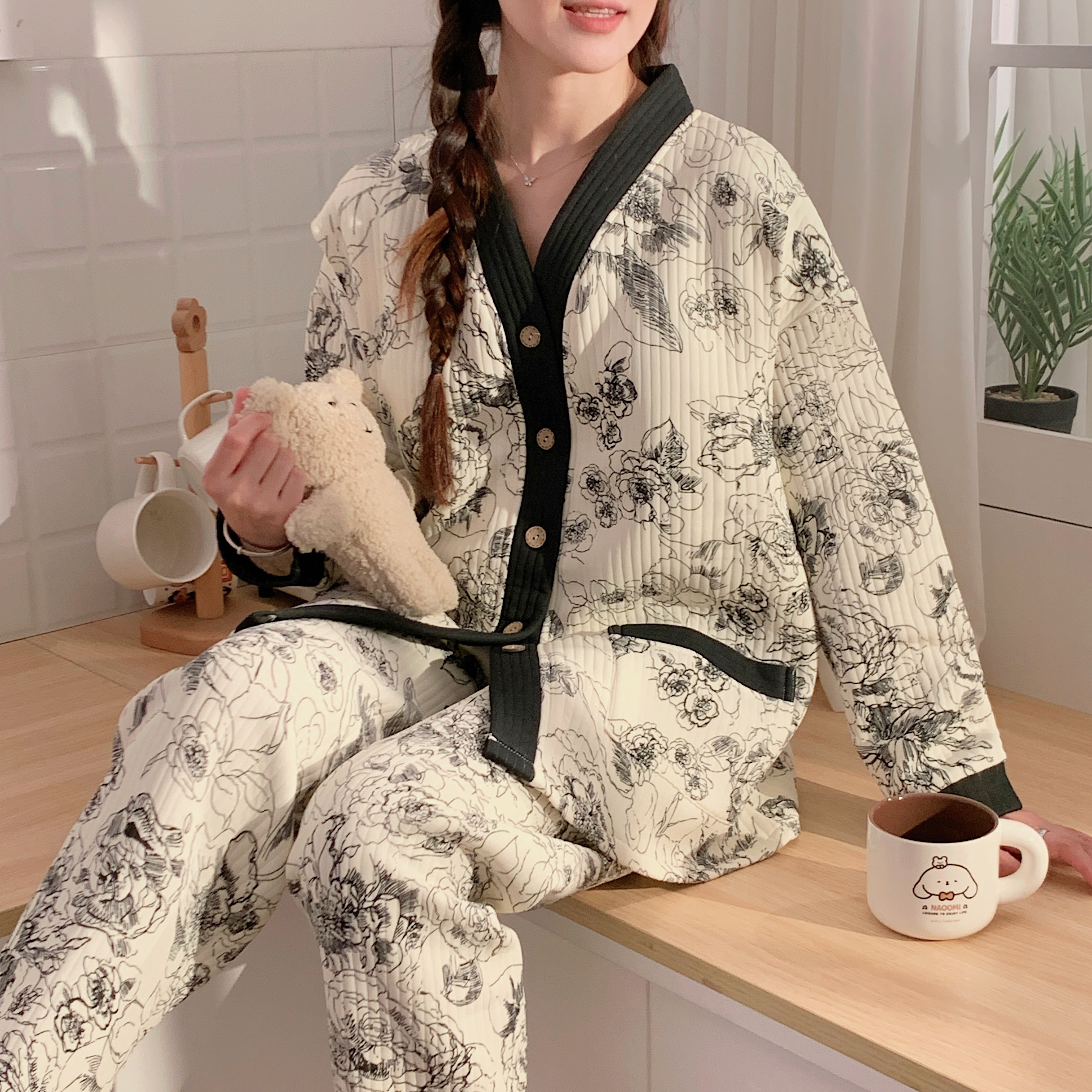 【带胸垫】空气棉月子服秋冬季产后产妇孕妇睡衣喂奶长袖春秋哺乳衣