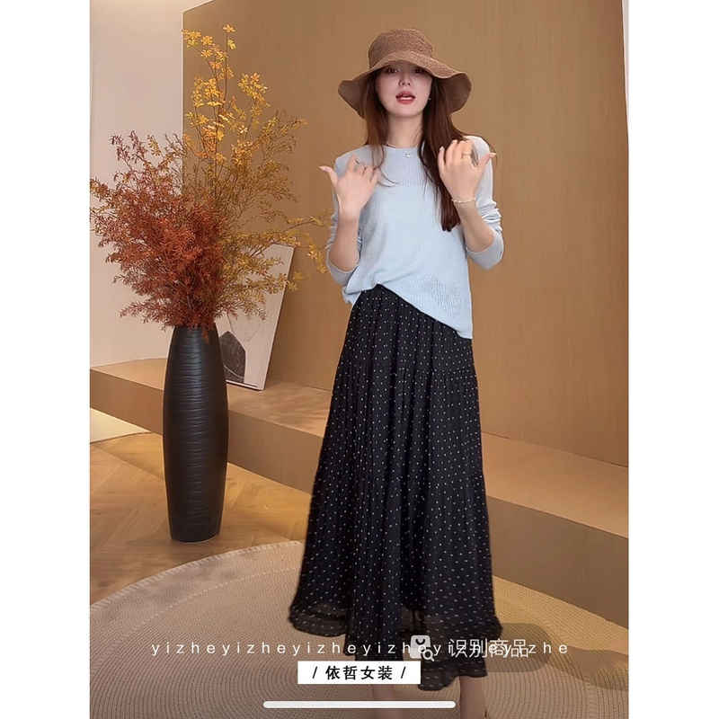 “”波点a字裙“”半身裙女显瘦时尚中长款A字裙