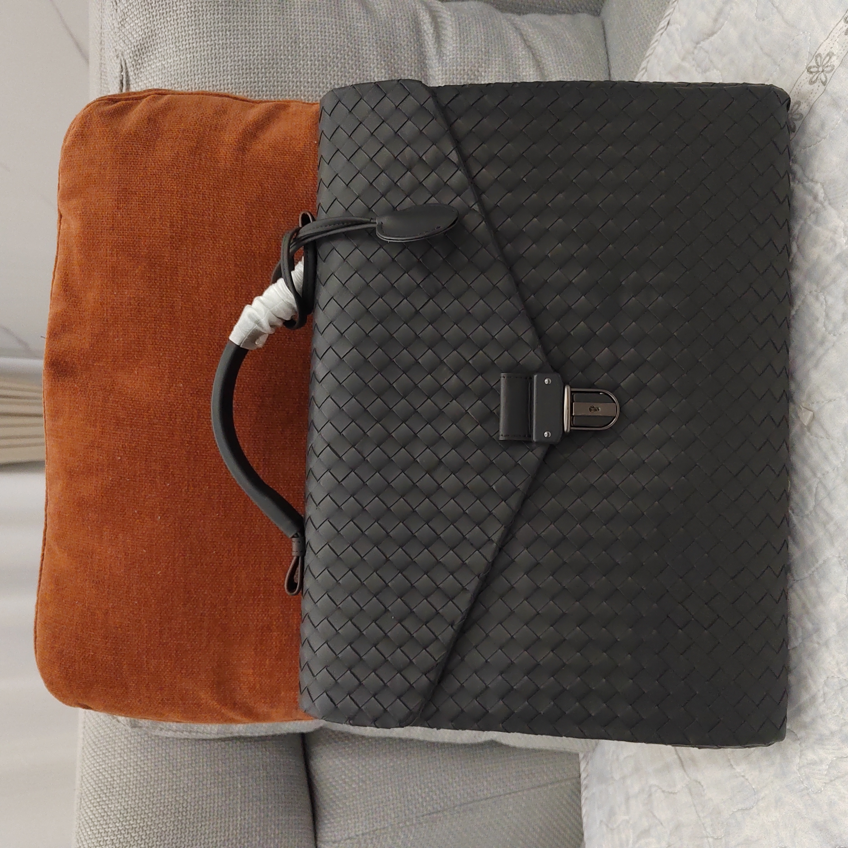 头层牛皮黑色手工编织公文包真皮手提包电脑包长38高28厚10商务包