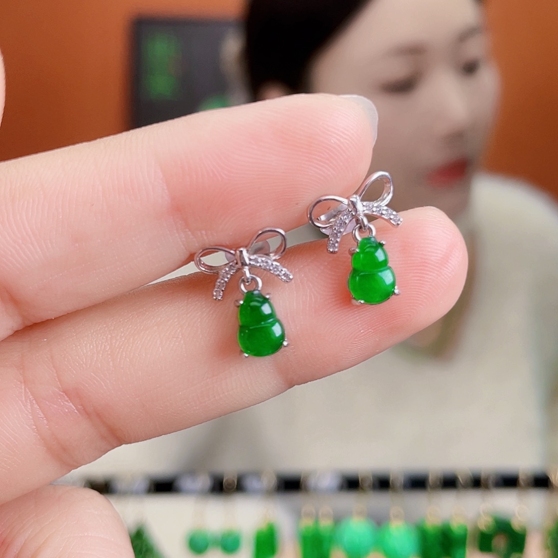 翡翠银S925镶嵌耳饰