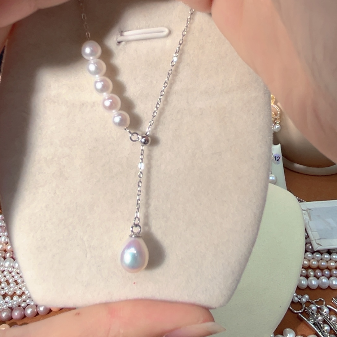 通体S925银极光镜面天然珍珠银S925镶嵌淡水珍珠