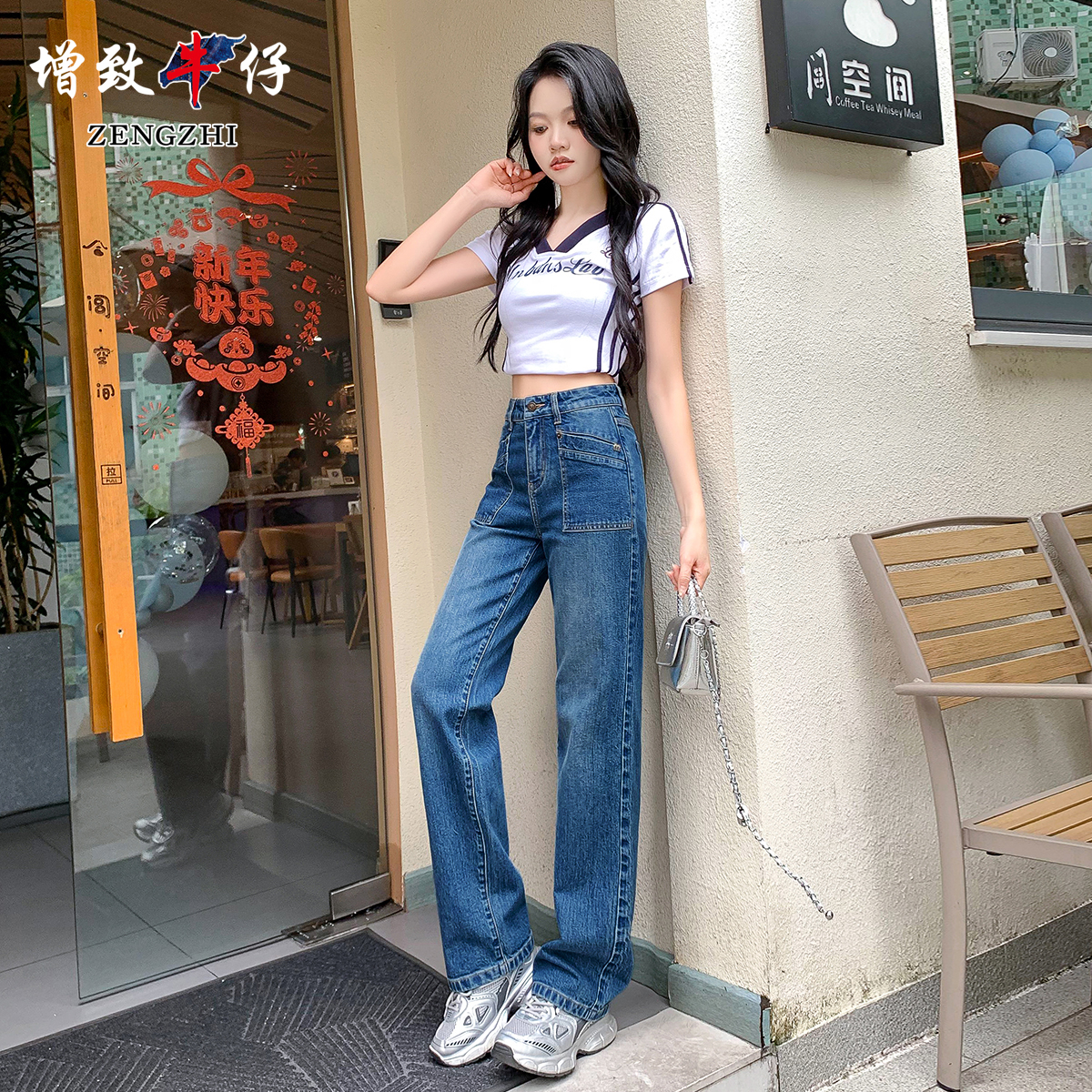 ZENGZHI/增致牛仔TZ5887早秋爆款大牛款百搭修身显瘦直筒牛仔裤女