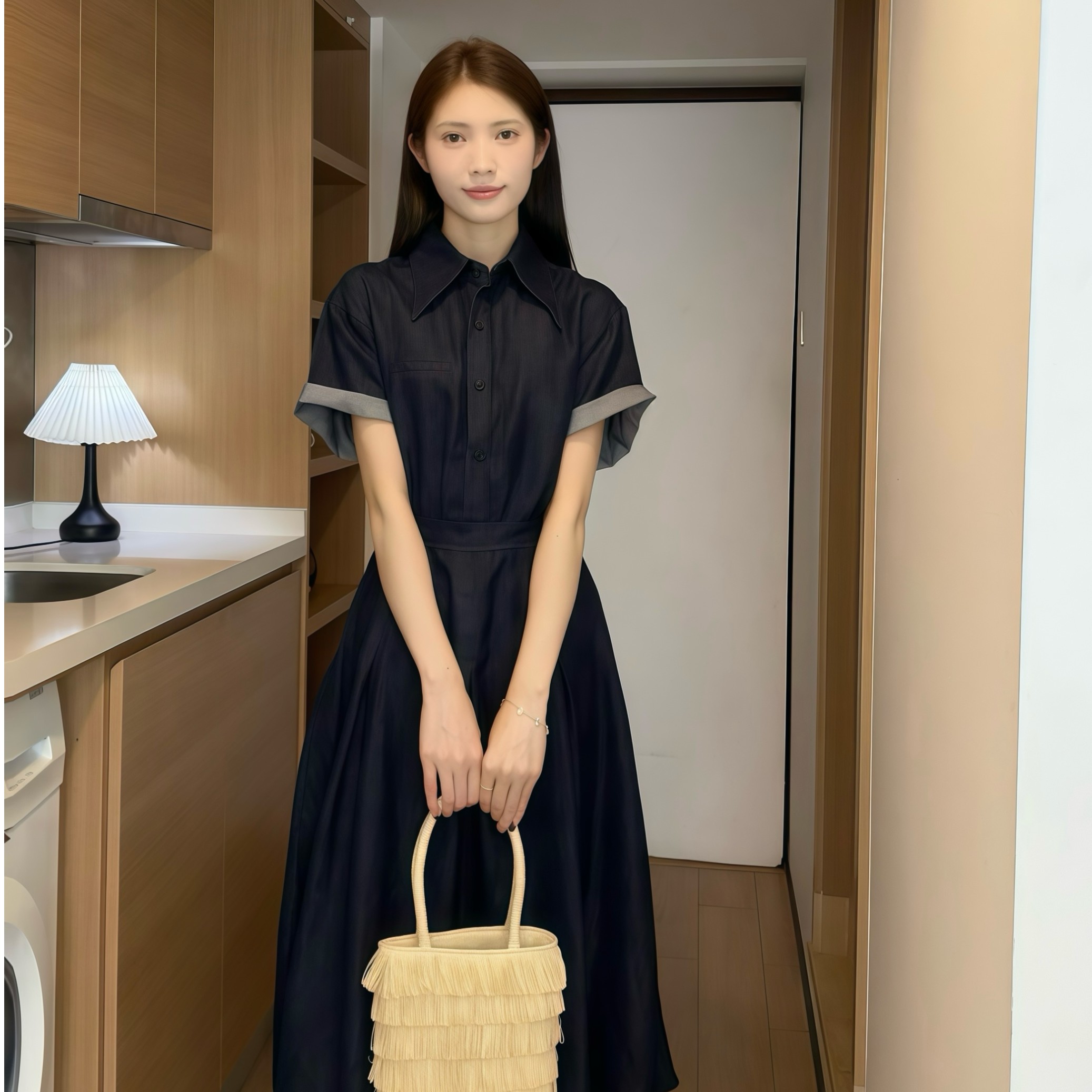 复古休闲大码收腰显瘦牛仔短袖小个子连衣裙女夏季新款微胖短裙子