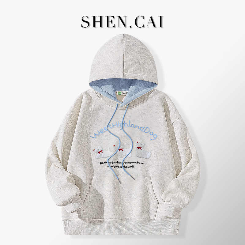 女童加绒卫衣秋冬装洋气初高中学生卡通宽松连帽衫中大童加厚衣服