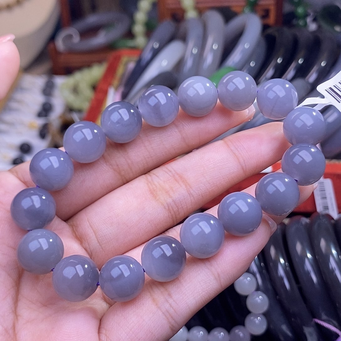 和田玉烟紫特细料手串12mm未镶嵌
