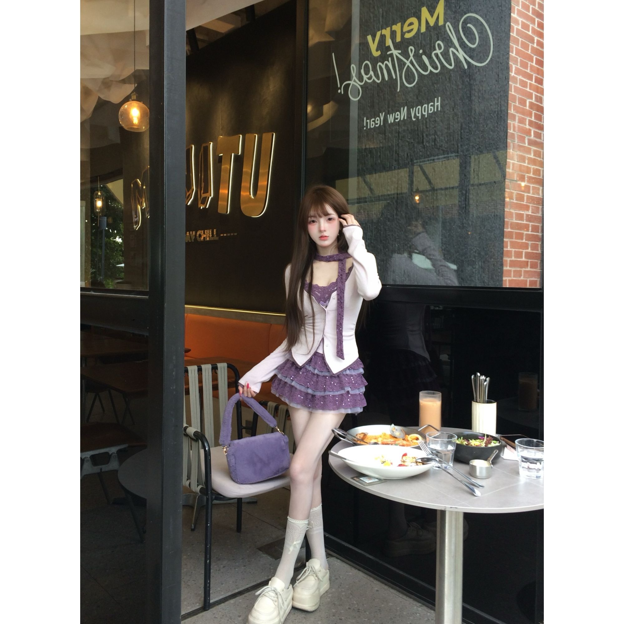 瑞茜·威瑟斯 甜蛊心事 冬季纯欲风修身显瘦原创时尚套装R3673-1W