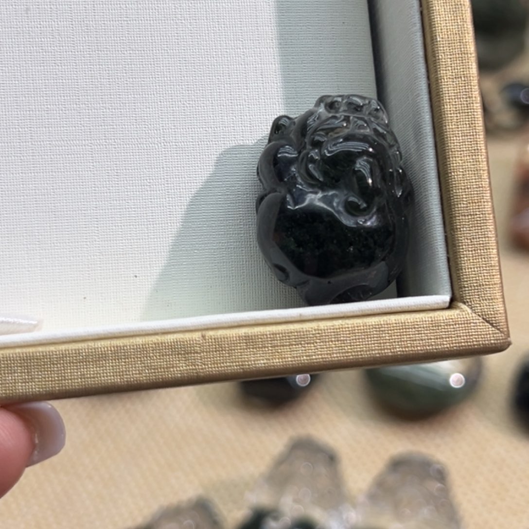 穆***西银S925镶嵌戒指水晶天然绿幽灵貔貅定制戒指