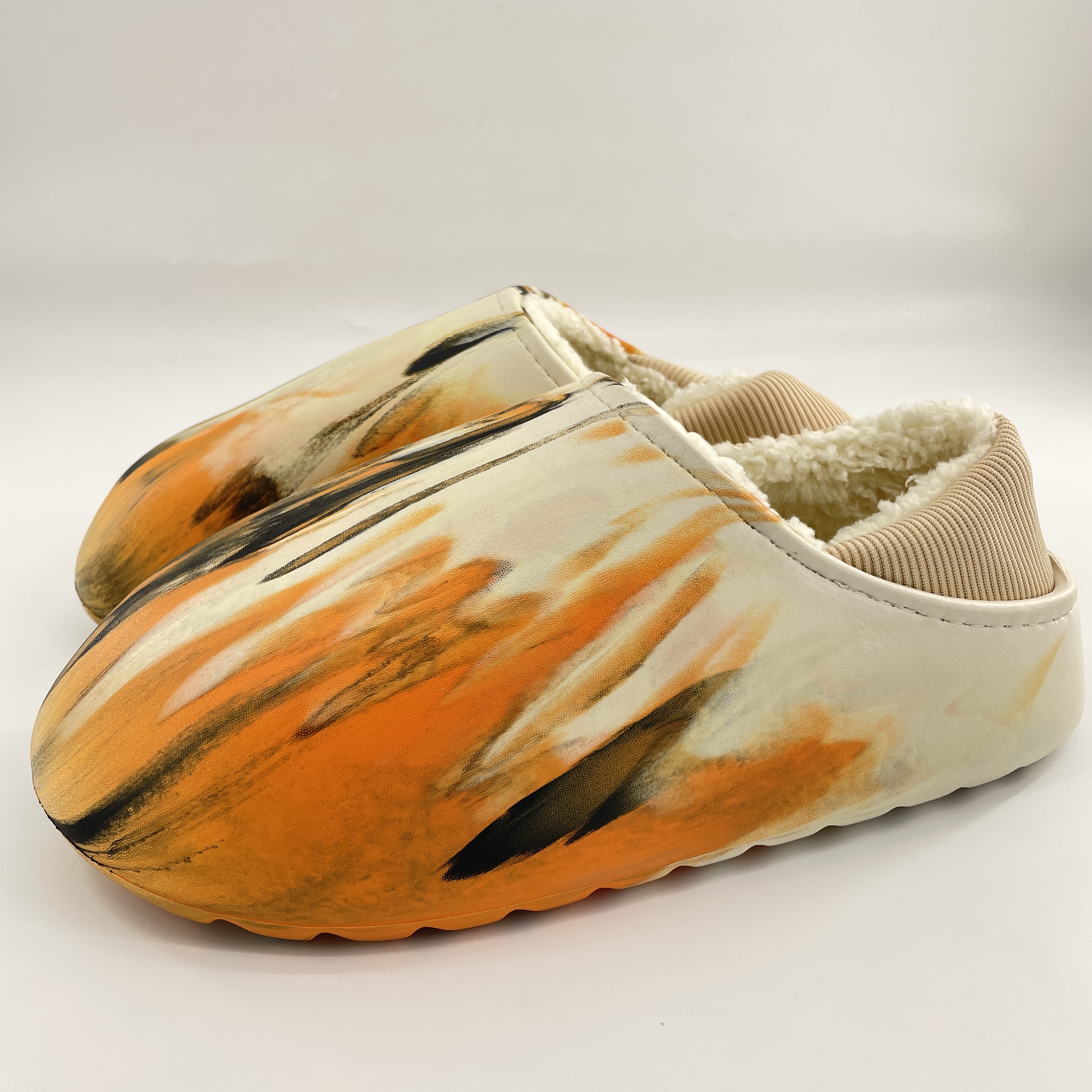 迷彩渲染冬季防水防滑厚毛绒保暖包跟男士居家棉拖鞋可外穿不硌脚