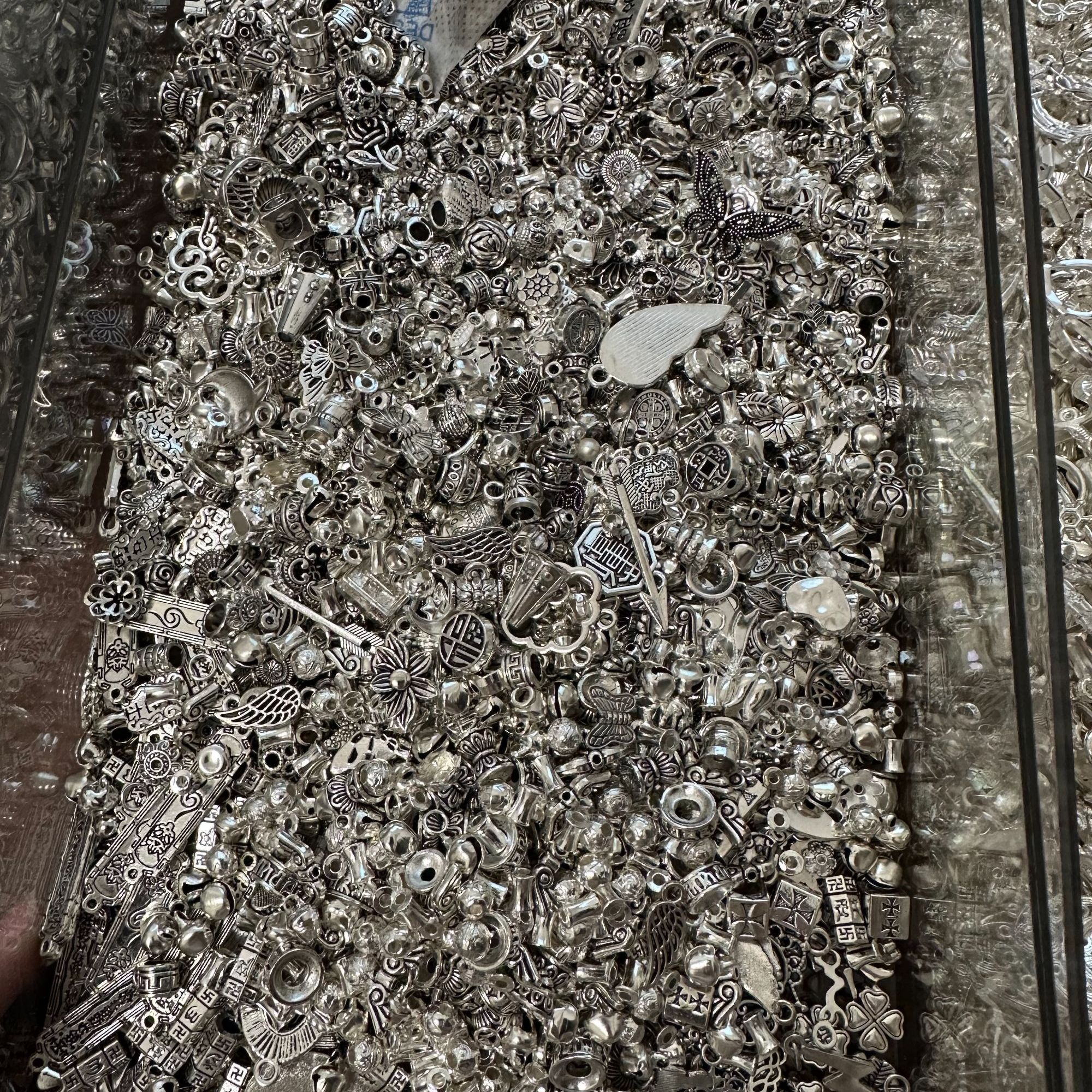 【元旦专场】串珠diy配件亮银古银混锅隔珠吊坠多吊三通斤装