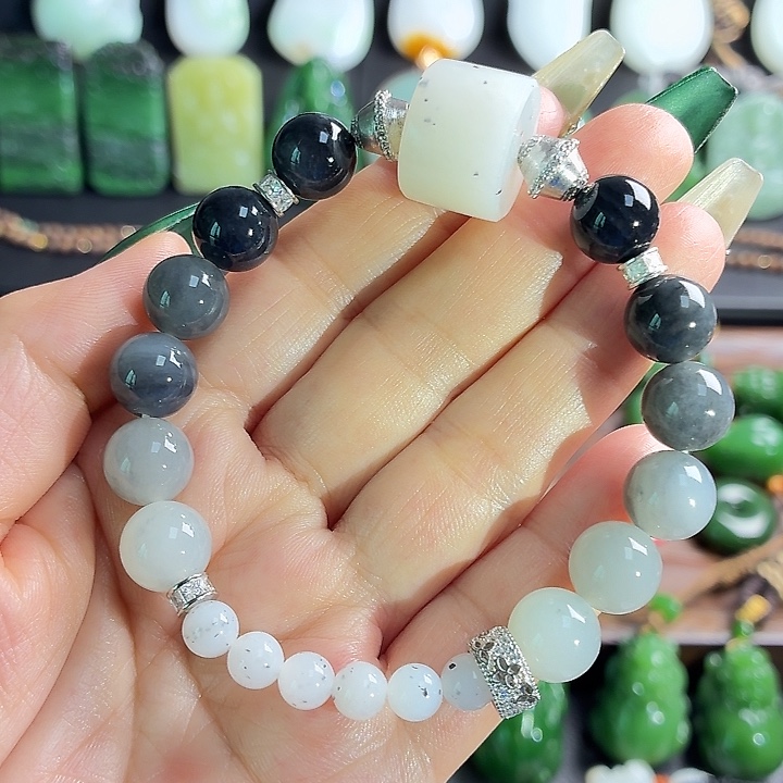 和田玉银S925镶嵌手链