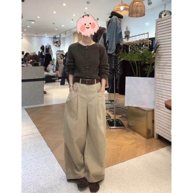 韩系设计感复古牛角扣百搭时尚气质毛衣外套+百搭休闲阔腿裤套装