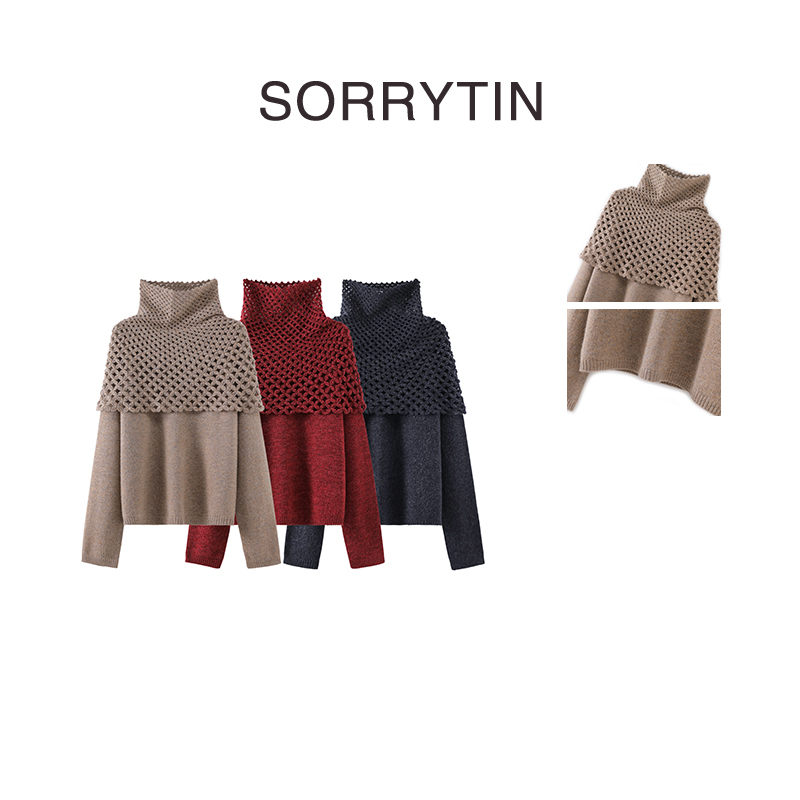 《冬日美女》SORRYTIN 康赛妮定染手工钩花围脖两件套羊绒毛衣