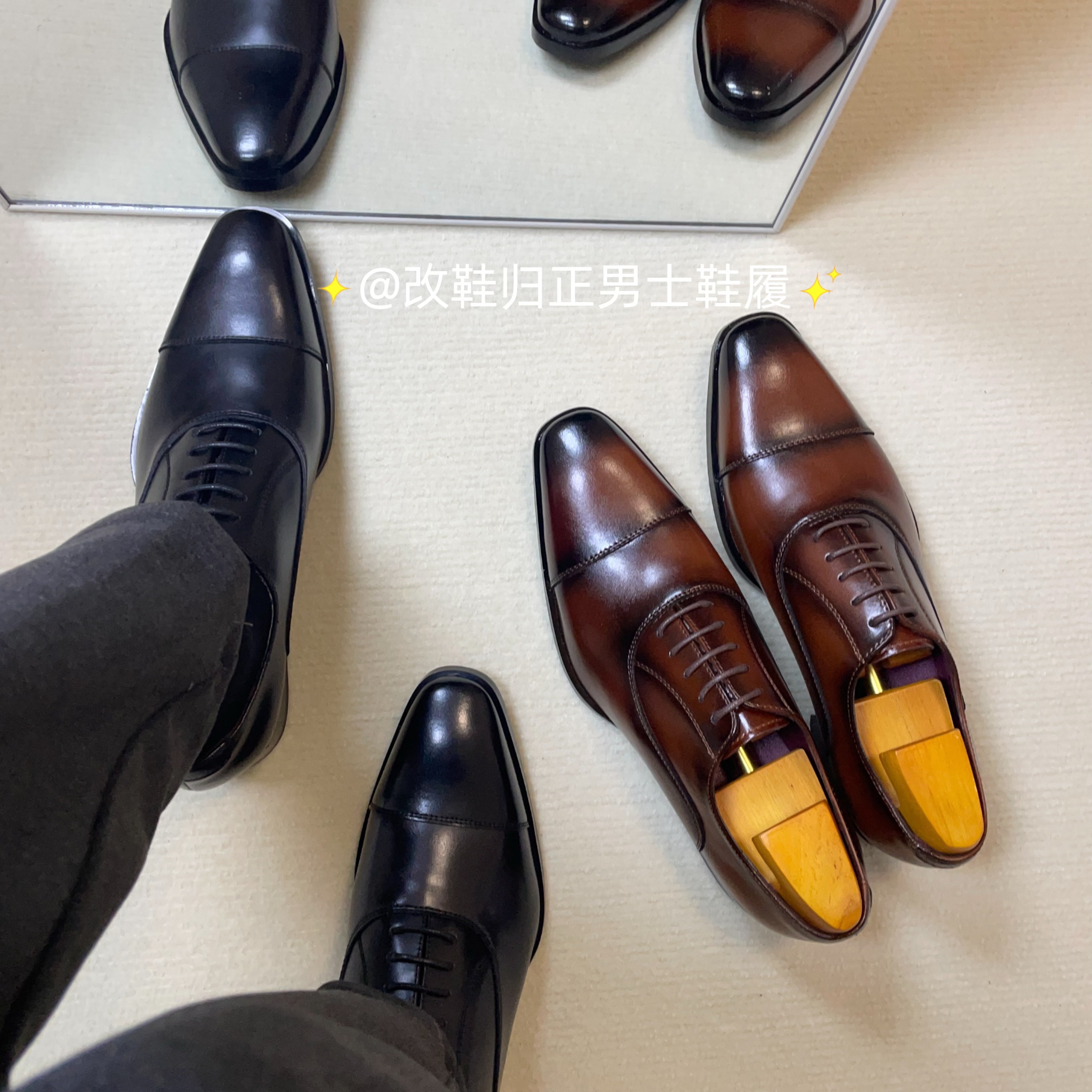 日系透气商务正装皮鞋男士方头皮鞋手工真皮男鞋英伦三接头牛津鞋
