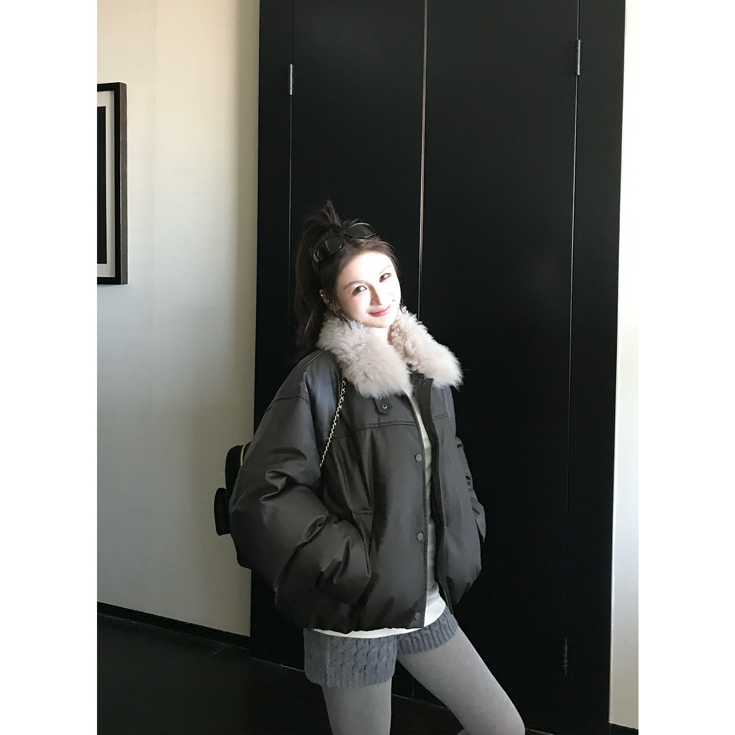 "锁温胶囊"奢贵山羊绒可拆卸毛领90白鹅绒 头层植鞣绵羊皮羽绒服