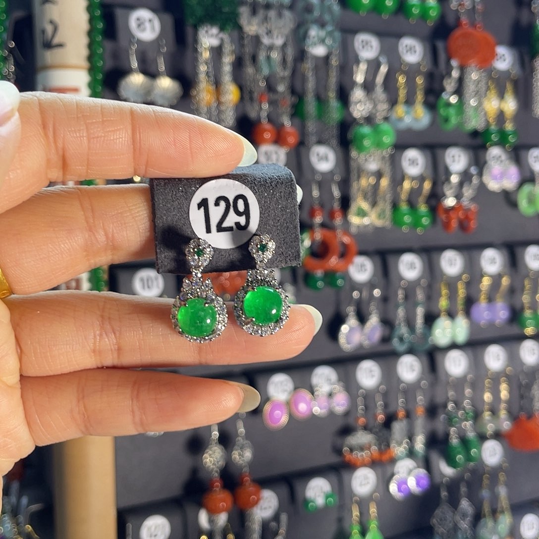 翡翠银S925镶嵌耳饰129