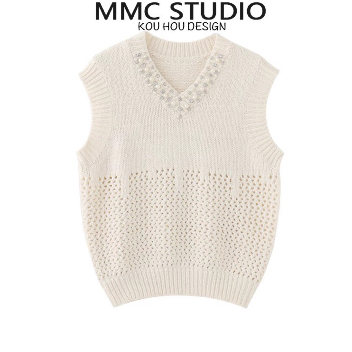 MMC 欧货重工钉珠钻领无袖镂空针织背心马甲小众设计感2025春夏新