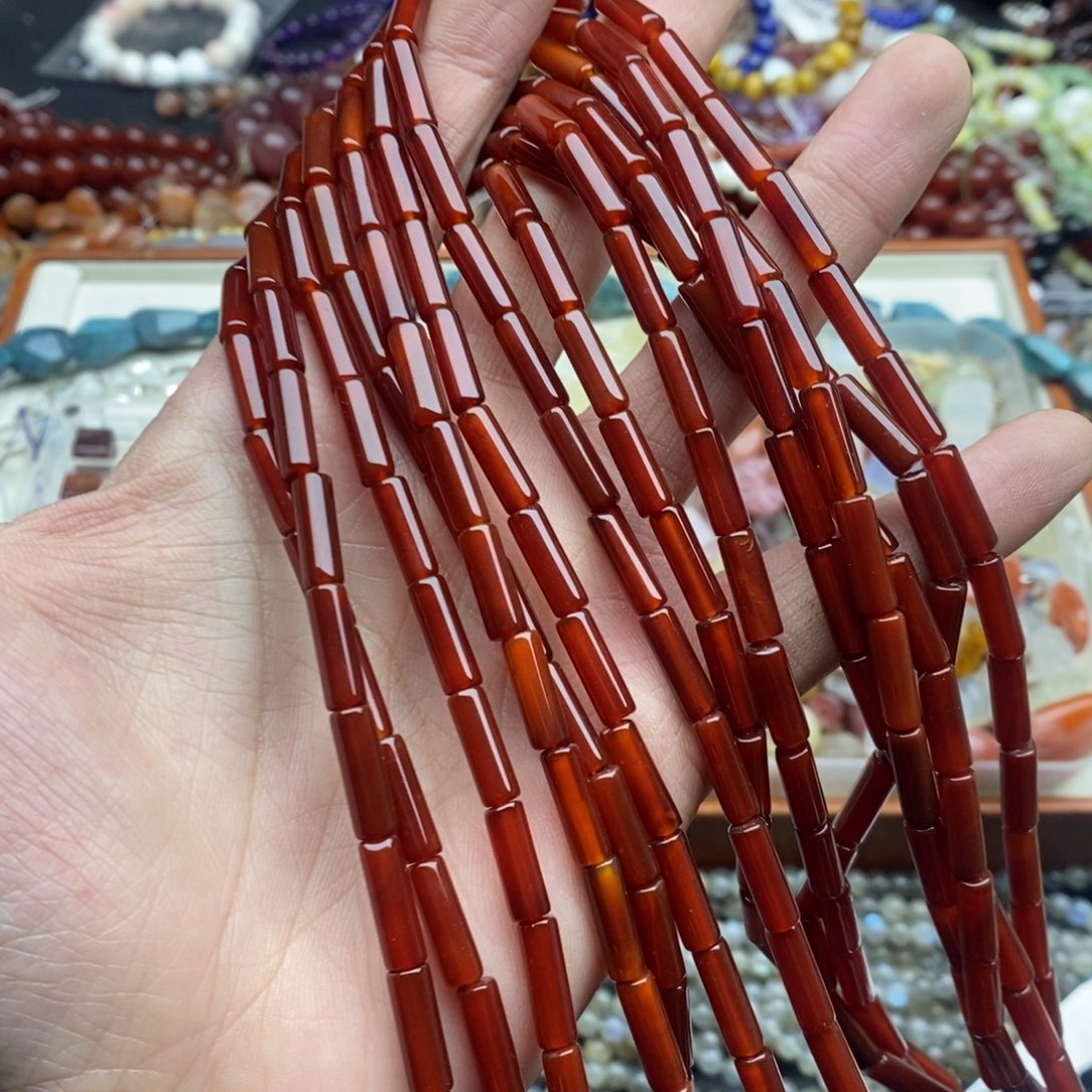 玛瑙/玉髓未镶嵌珠宝半成品一条天然4×13红玛瑙小细管