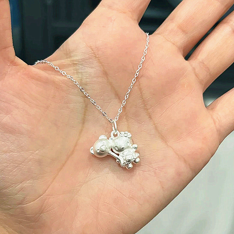 吊坠足银 足银999helloKitty猫牵小熊气球纯银编绳项链儿童节礼物