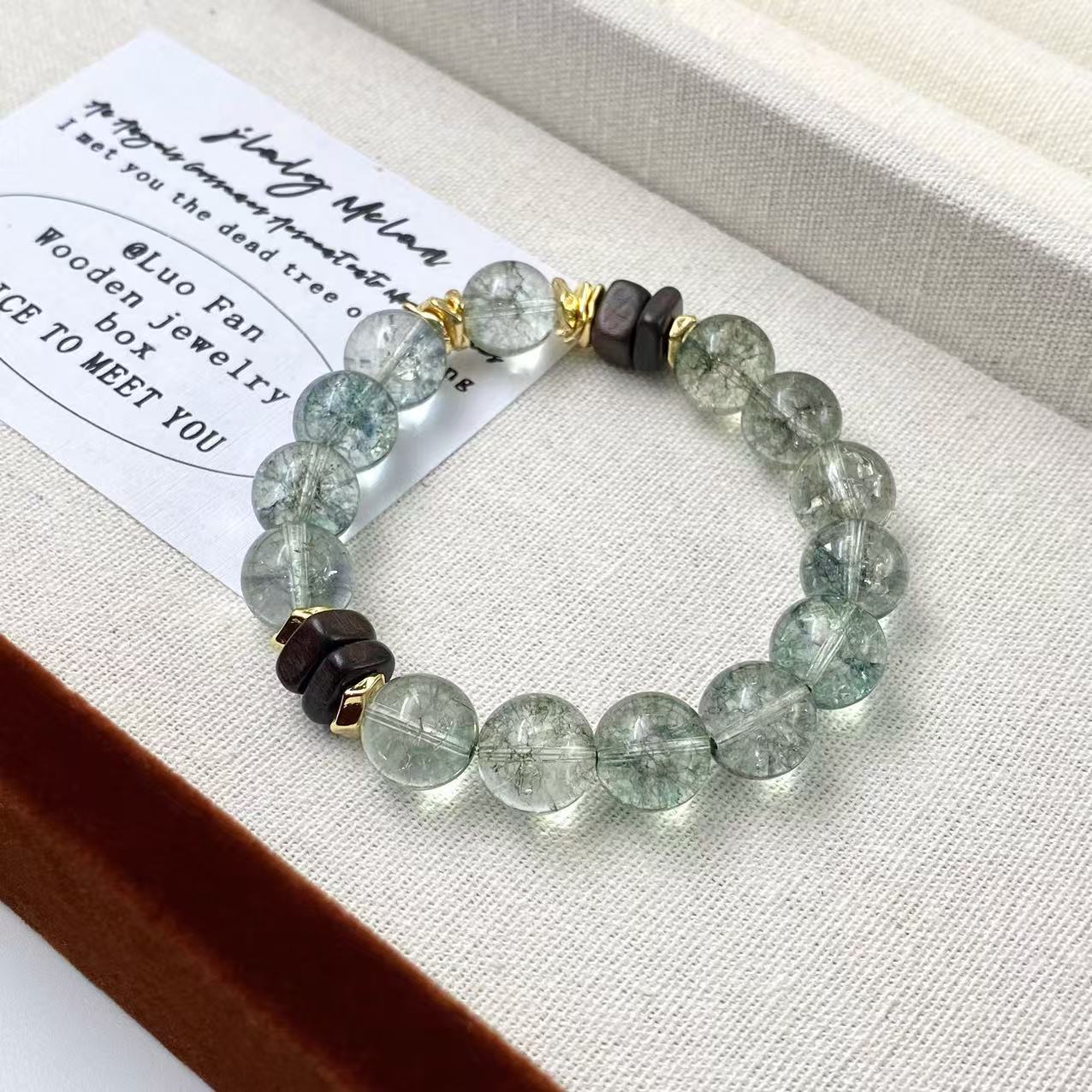 铜合金手链 佳佳（C18） 冰透绿幽灵的碎光弹力手串