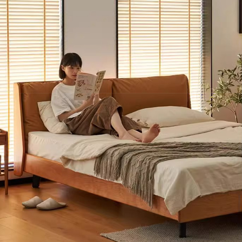 北欧实木床樱桃木家用1.5米小户型主卧床日式1.8米卧室软包双人床