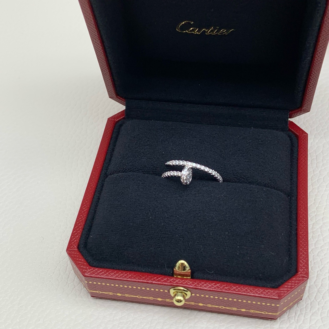 99新 Cartier/卡地亚 24年全套 白金满钻窄版钉子戒指 51码