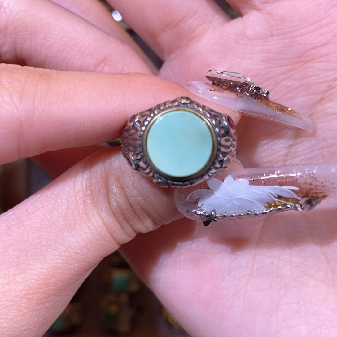 绿松石戒指银S925镶嵌m*啦戒指