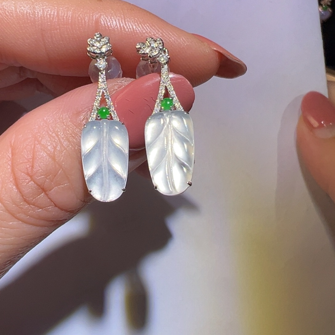 翡翠耳饰18K金镶嵌耳环