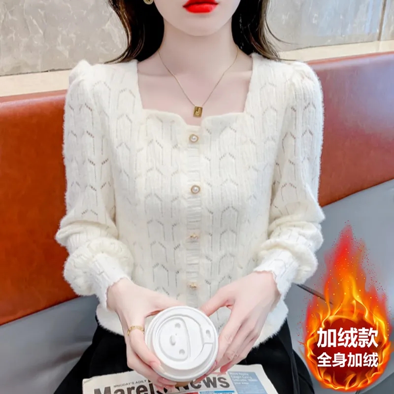 秋装新款加绒加厚女气质百搭打底衫洋气时尚毛衫显瘦减龄上衣
