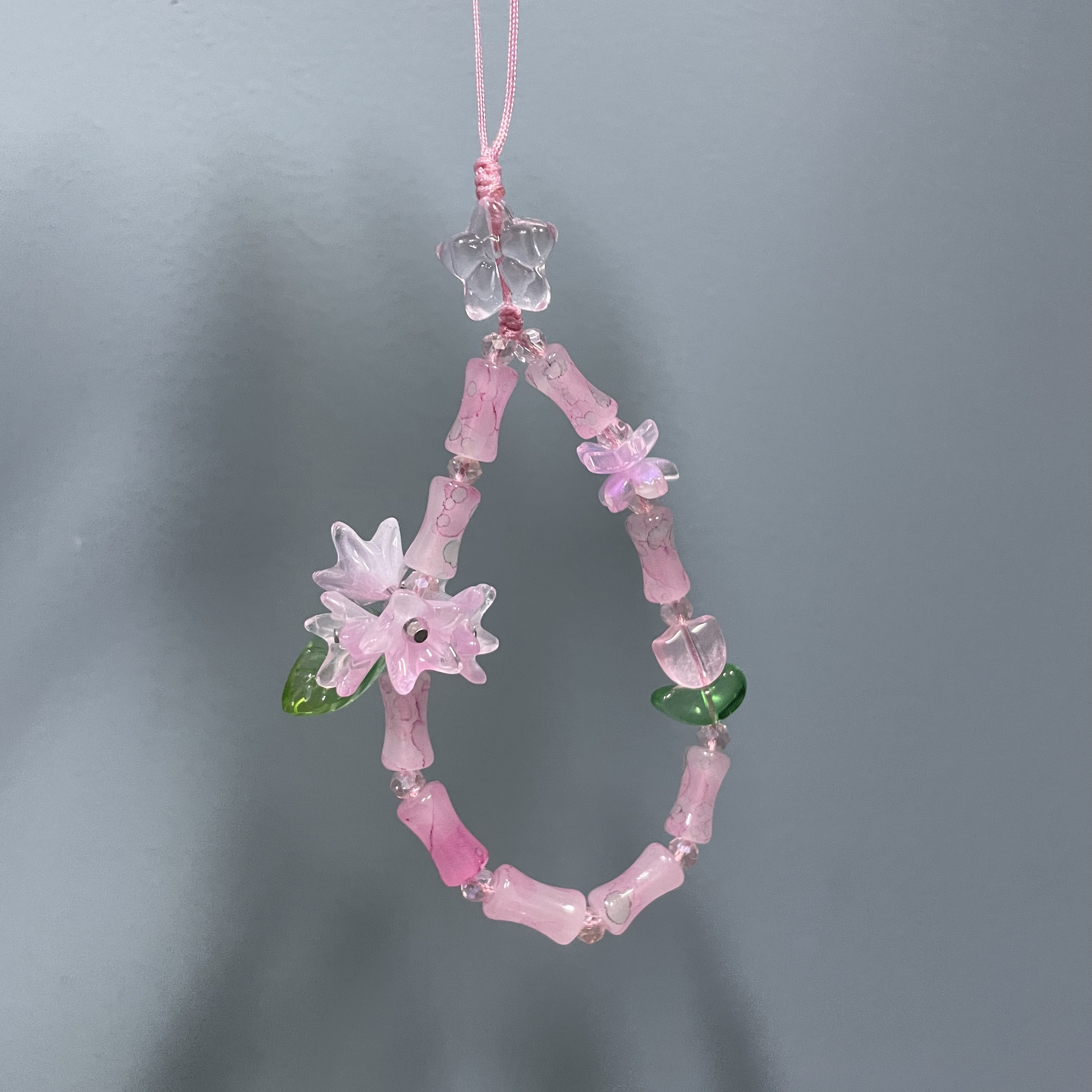 绳款短款泼墨粉竹节手机链E149