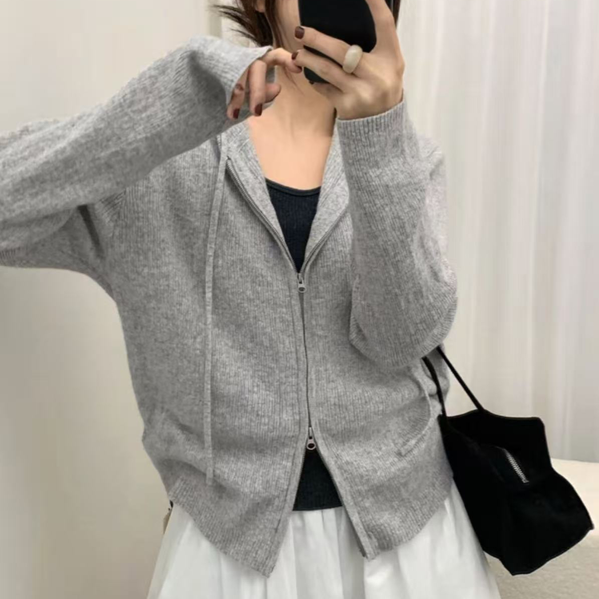 实穿主义百搭简约连帽针织女2025秋季新款拉链外套时尚毛衣6821