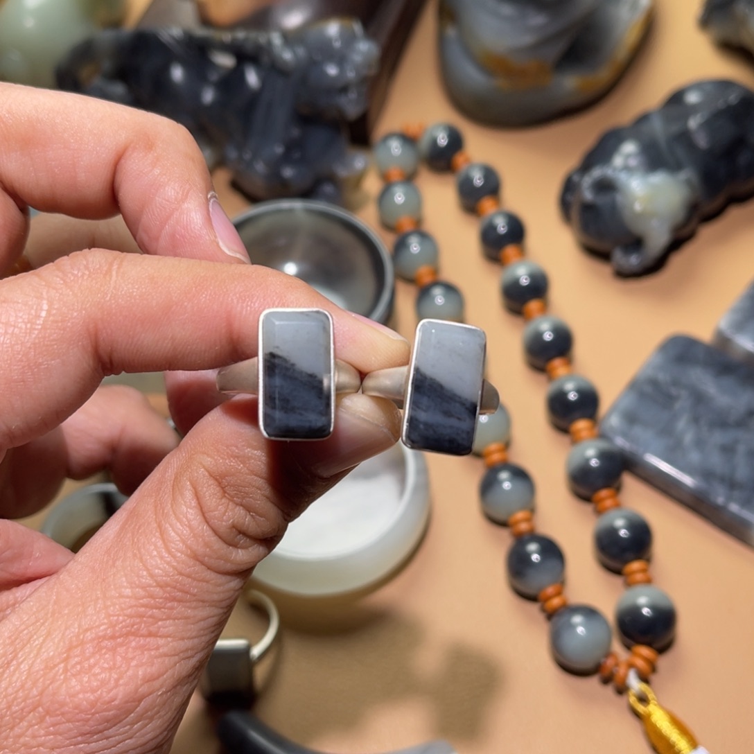 和田玉戒指银S925镶嵌劲**舞戒指